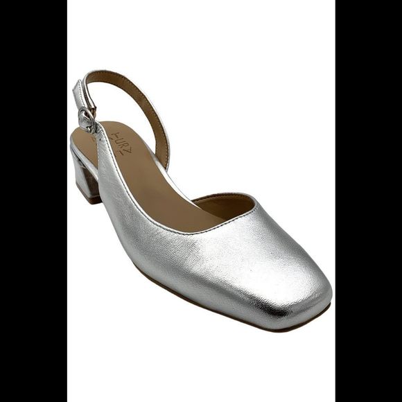 Naturalizer Women's Jayla Low Slingback Dress Heel Silver Leather - Medium - Picture 1 of 3